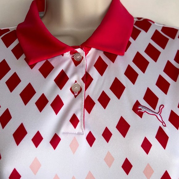 PUMA GOLF Women's Pink White Red Print Polo Shirt Size Small ~ EUC - Picture 3 of 11